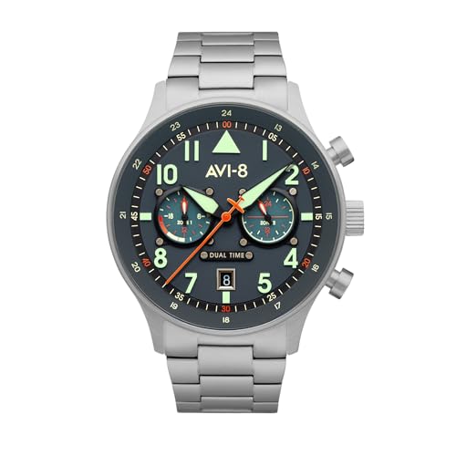Hawker Hurricane, Carey dual time, gutersloh Herren Uhr analog Japanisches Quarzwerk mit Edelstahl Armband AV-4088-22