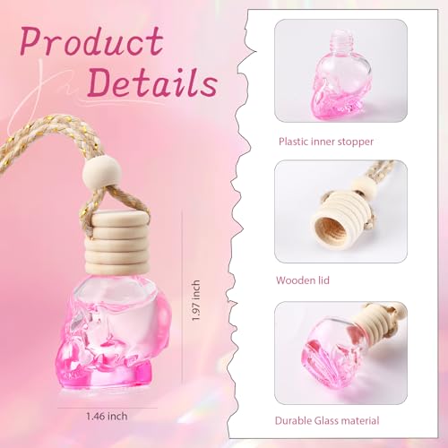 Image of 20 Pieces Hanging Car Air Freshener Gradient Pink Diffuser Bottles Empty Glass Perfume Refillable Essential Oil Aromatherapy Diffuser Pendant for Auto Interior Accessories(Skull Style)