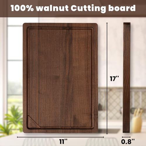 Tabla de Cortar de Madera de Nogal Heimlove para Cocina, Reversible de 43,18 cm x 27,94 cm con Ranuras Profundas para Jugos y Asas, Tabla Natural de Nogal para Picar Pan, Queso y Verduras miniatura 3