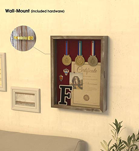 J Jackcube Design Shadow Box Display Case 12.59"X 16.53" Memory Box Rustic Wood Frame With Linen Back Gifts Keepsakes Storage For Picture Medal Post-Card -Mk577A (Large) #TOP1