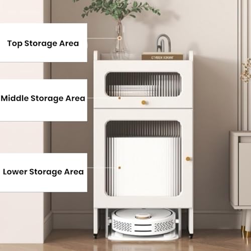 Mobile robot vacuum stand cabinet with wheels