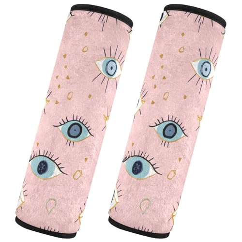 Seat Belt Covers 2 Pack Boho Evil Eyes Car Seat Strap Covers Super Soft Pink Car Seat Neck Cover for Boys Girls Adults Babies M