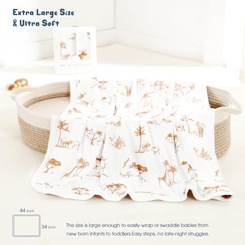 Image of GRSSDER Baby Blankets Super Soft Stretchy Jersey Knit Swaddle Blanket for Baby Girls, Stylish Double Layer Receiving Blankets 34 x 44 Extra Large for Swaddling, Elk Animals