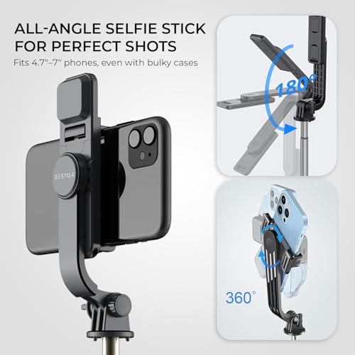 Image of BESTOR Selfie Stick Tripod with Wireless Remote, Extendable 3-in-1 Bluetooth Stand for Vlogging, Photography, Reels & Video Calls, Foldable & Portable (Black-01)