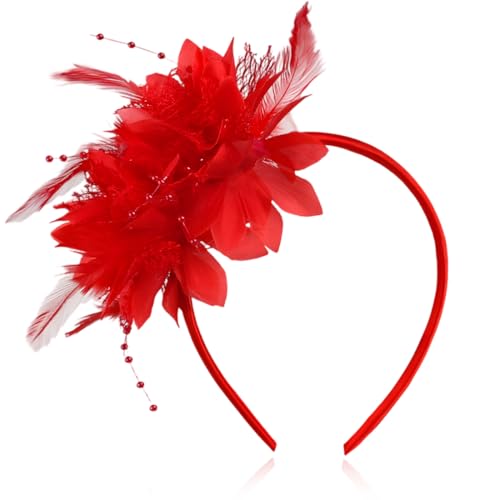 YAZWUR 1 pièce Rouges Plume Accessoires Cheveux Pour Femmes, Bandeau Plumes De Fleur Artificielle, Bandeaux Mode pour Femmes, Accessoires Carnaval, Mariage,...