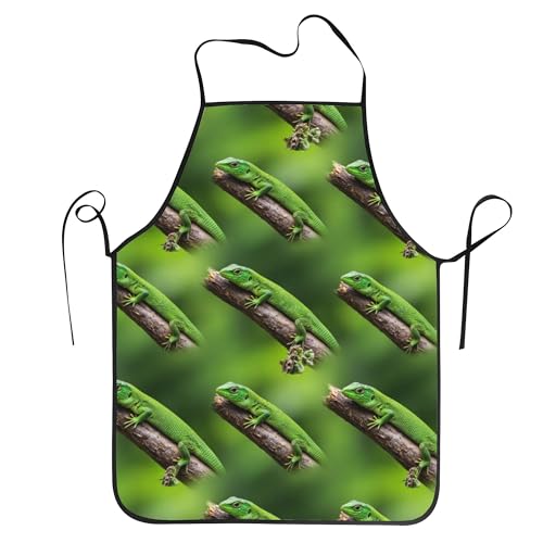 MZERSE Unisex Apron Waterproof Oil Proof Kitchen Apron Green Bearded Dragon Lizards for Cooking Baking Grilling