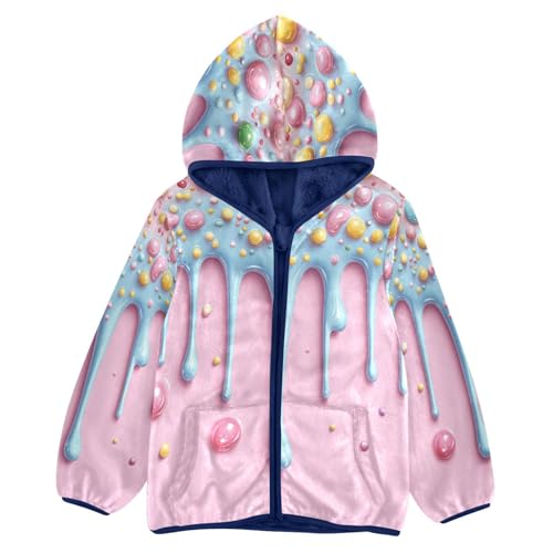 Candy Dripping Bubble Background Toddler Fleece Jacket Girl Boys Hooded Fleece Jacket Coat Warm Outwear Zip-up 3-10T