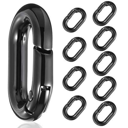 10Pcs Mini Carabiner Clips 0.65 Oval Mini Carabiner Locking Clips Metal Carabiners Spring O Ring Stainless Steel Small Carabiners Clip Snap Hook for Car Key Chain Dog Tag Hiking Outdoor (Black)