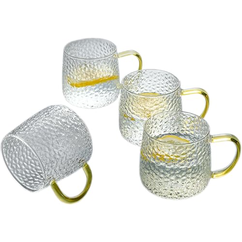 TRESV Set de 4 Tazas Transparentes de cristal agua de 350 ml para Desayuno, taza de Vidrio,Productos de vidrio,Tazas para Café y Té, taza de Agua, Bebida y Alcohol