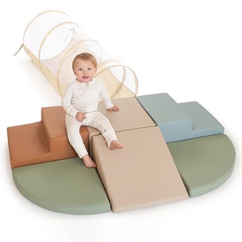 ZICOTO Fun Climbing Toy Set for Toddlers Aged 1-3 - Incl. Crawl Through Tunnel & PU-Leather Climbing Blocks for Unlimited Indoor Fun - Perfect Foam Play Gym for Baby/Kids to Safely Learn New Skills