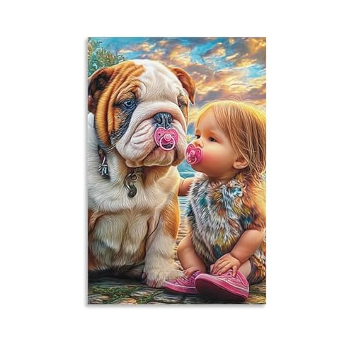 Cuadros decoracion de bulldog y niño para crear un ambiente acogedor en los dormitorios