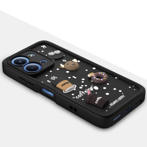 Image of Bintage Back Cover Compatible for Poco C85 / Redmi 15c 5G | Cute Fun Ball | 3D Taddy Smiley Coffee | Milk Case | Full Body Protection - Black