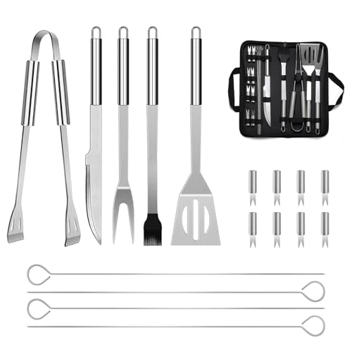 BBQ Grill Tool Set, 18 Pcs Stainless Steel Barbeque Grilling Tool Set, Includes a Spatula/Fork/Pair of Tongs etc, BBQ Tools for Backyard Outdoor Kitchen