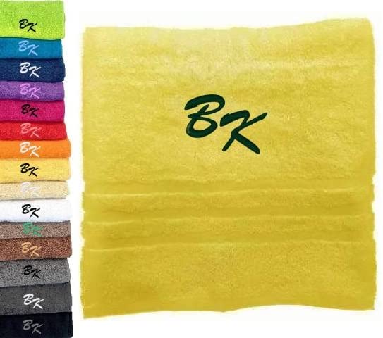 Personalised Towel Monogrammed Towel Embroidered Monogram Towel Letter Name Initials Custom Towel Cotton Towel Personalised Gift (100 x 50 cm, Yellow)