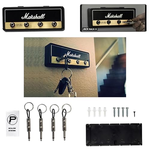マーシャル デザイン Jack Rack 2.0 JCM800 アンプ型キー ハンガー キーボックス チェーン4本付 キースタンド キーホルダー キーハンガー 壁掛け おしゃれ キーフック 玄関収納 鍵置き カギ 贈り物(ブラック)