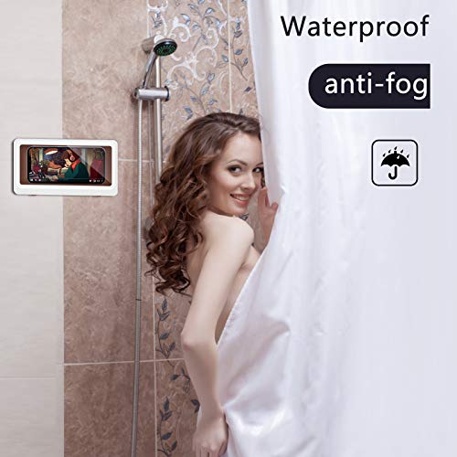 Bathroom Waterproof Phone Holder, Wall Mount Shower Case Mount Shelf, Waterproof Anti-Fog Touch Mobile Holder, Punch-Free, for Shower, Kitchen, Compatible with Mobile Phones Under 6.8 Inches (White) - Thumbnail 4