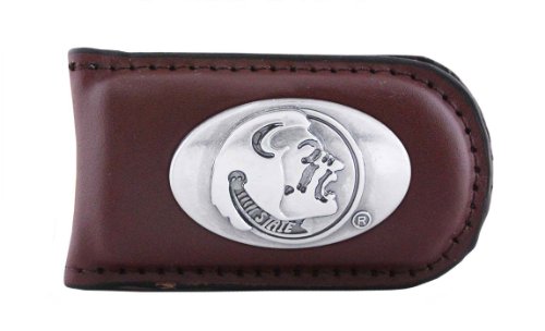 NCAA Florida State Seminoles Brown Leather Magnet Concho Money Clip, One Size