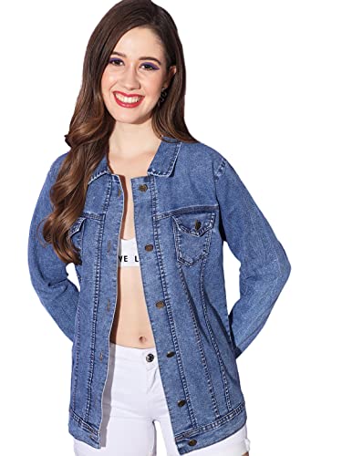 Image of Buynewtrend Buttoned Flap Pockets Women Long Denim Jacket