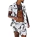 Combinaison de loisirs pour homme - Courte encre hawaïenne - T-shirt d'été ample avec col rabattu - Short de sport avec cordon de serrage - Respirant - Survêtement de sport, Blanc., XXXL