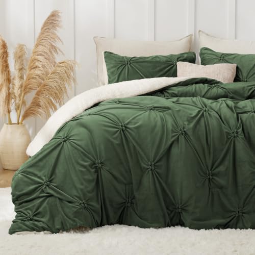 Image of BEDELITE Fluffy Sherpa King Comforter Set,Pintuck-Olive Green