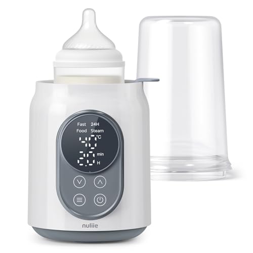 Calienta Biberones, Nuliie Calienta Biberones Eléctrico 6 en 1 para Leche Materna o Fórmula con Temporizador Digital Pantalla LCD Control de Temperatura Inteligente y Apagado Automático, 220V