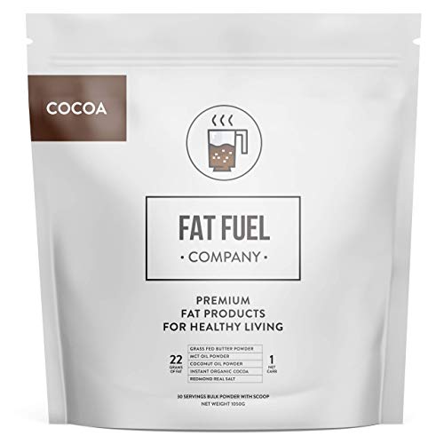 The Fat Fuel Company Organic Instant Keto Cocoa Hot Chocolate Drink Mix with MCT Oil, Coconut Oil, Grass-Fed Butter Powder, & Redmond Real Salt Low-Carb & Paleo Diet 30 Serving Bulk Bag