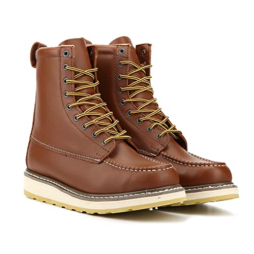 Men's Stylish Classic 8" Soft Moc Toe Leather Work Boot With Non-Slip Wedge Outsole & Goodyear Storm Welt (86994D / 12) by HANDPOINT - Used condition - Image 2