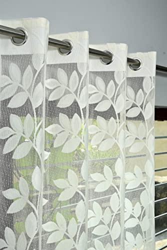 Image of Honger Polyester Beautiful Leaves Design Heavy Tissue Semi Transparent Net Pack of 2 Pecs Curtains for || Cream Color || 5 Feet Window Curtains