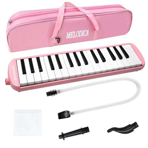 Soulmate Melodica for Kids 32 Keys Melodica Instrument Double Mouthpiece Air Piano Keyboard Musical Instrument with Carrying Bag 32 Keys Melodica Gift, Pink