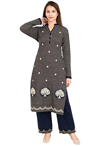 Image of Rosary Women's Warm Woolen Winter Wear Embroidered Kurta with Palazzo Set of 2pc, RZKP017GOLDEN-XL