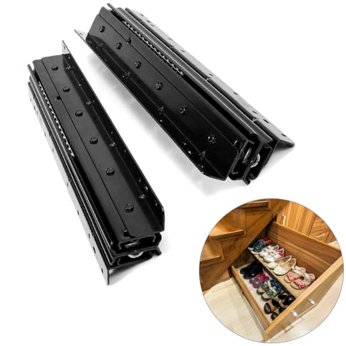 QWORK® Heavy Duty Drawer Runners Slides for Under Stairs Storage 400-900mm, Full Extension, Black, Load Capacity 120kg, 1Pair - Image 2