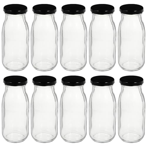 iplusmile 酸?果汁丁用加厚透明ガラス瓶 ブラックキャップ付き 飲料 ミルク プリン容器 多用途 小物収納も可能 教室 オフィス アウトドア対応