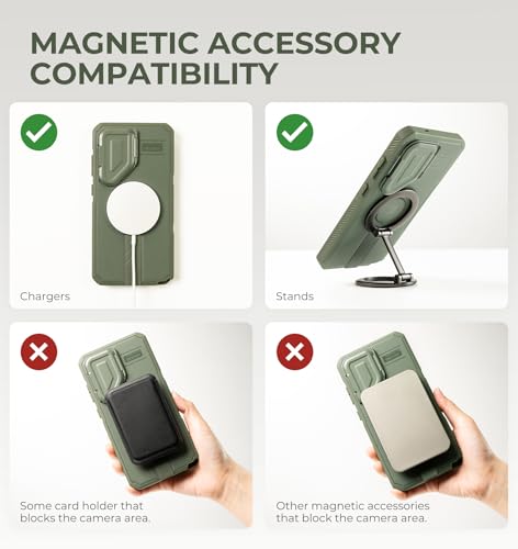 Image of Dexnor for Samsung Galaxy S26 Ultra Case with Camera Cover & Adjustable Kickstand & Screen Protector, Compatible with MagSafe, Rugged Shockproof Bumper Cases Magnetic Protective Cover(2026),Army Green