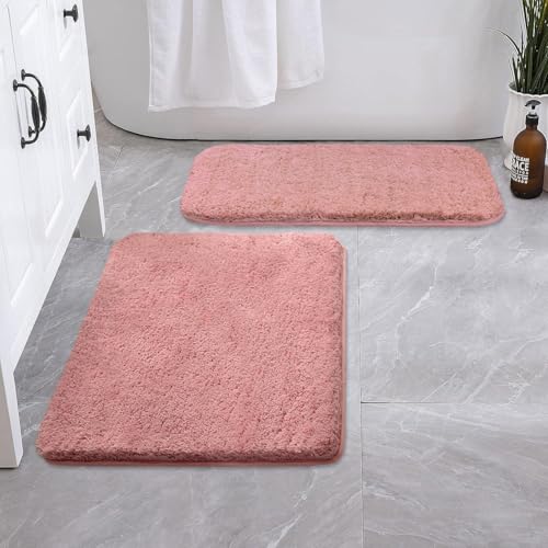 Image of LUXE HOME INTERNATIONAL Bath Mat Super Soft Ultra Absorbent Rectangular Mat Microfibre 3200 GSM Door Mat For HOME /Kitchen /Bathroom /Bedroom /Kid'S Room Floor Mat (40X60 Cm) Pack Of 2, Pink