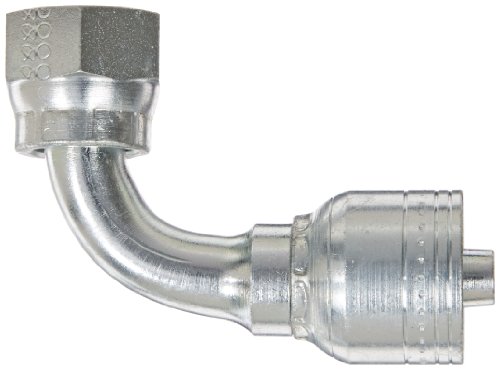Image of Aeroquip 1AA8FRB6 Carbon Steel Global TTC (Thru the Cover) Crimp Hose Fitting Female ORS Swivel, 90 Degree Elbow, 3 /8 inch Hose ID, 13 /16 inch - 16 Thread