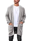 Runcati Mens Cardigan Sweater Casual Cable Knit V Neck Open Front Ribbed Long Winter Sweaters Gray