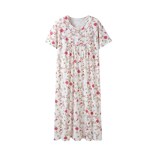 Keyocean Women Nightgowns, Soft 100% Cotton Lightweight Short Sleeve Night-dresses for Ladies