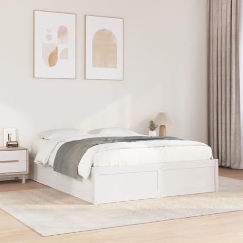 vidaXL Massivholzbett, Holzbett Bett für Schlafzimmer, Bettgestell Bettrahmen mit Lattenrost, Doppelbett Modernes Design, Weiß 140x200cm Kiefer