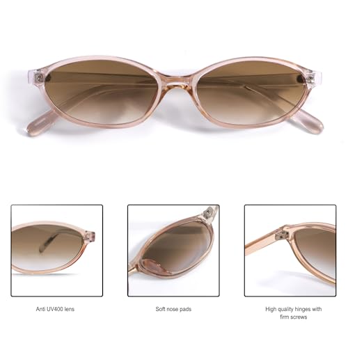 Image of GUVIVI Retro Oval Sunglasses for Women Chic Cat Eye 90s Sunnies Lightweight Narrow Shades Trendy UV protection Sun Glasses