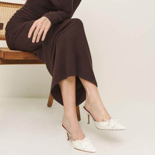 Kitten Heels for Women Dressy Pointed Toe Bow Heeled Sandals Vintage Mules Sexy Stiletto Heel Casual Pumps2