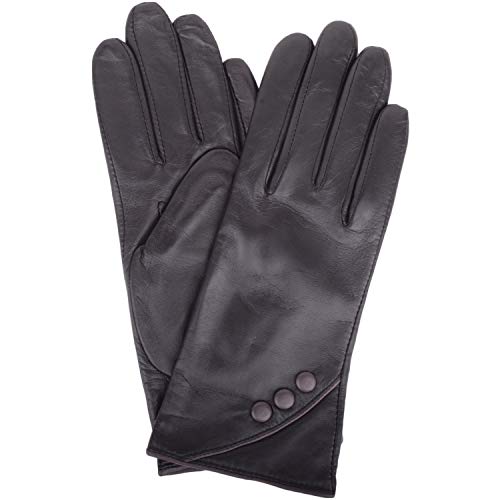 Guantes de piel para mujer SNUGRUGS negros talla XL con botones