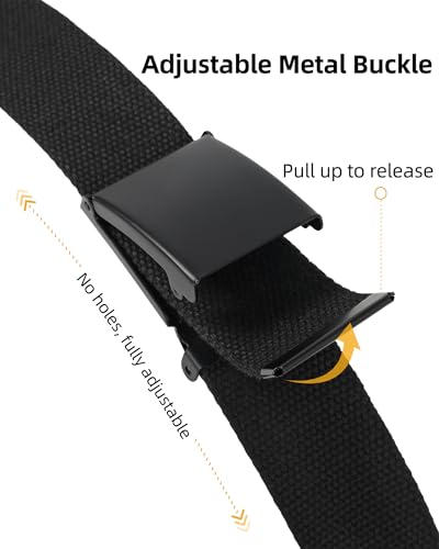 Image of Mile High Life Cut To Fit Canvas Web Belt Size Up to 52 inch with Flip-Top Solid Black Military Buckle