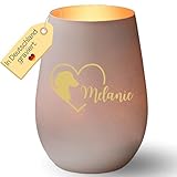 Windlicht Trauerlicht mit Gravur I Hund in Herz Weiß – Personalisiertes Erinnerungslicht Kerzenhalter, Hund Haustier Katze Trostgeschenk Kerze, Geschenk Hundebesitzer