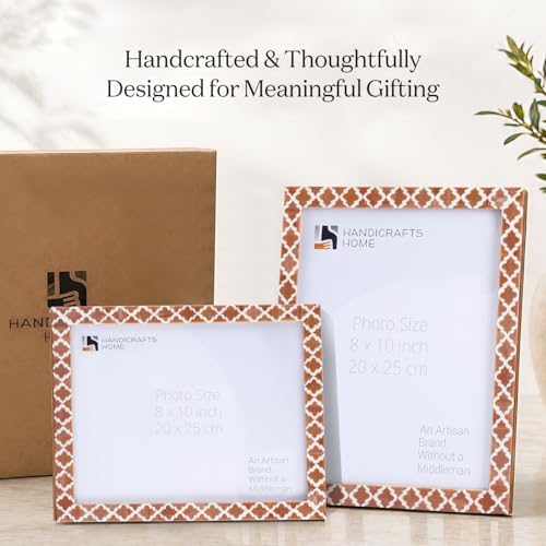 Image of Handicrafts Home Brown & White Vintage Photo Frames for Wall or Tabletop Display, 8x10 Picture Frame Set of 2,Boho Farmhouse Gallery Wall Frame Set, Artisan Handmade Moroccan Frame for Home Decor