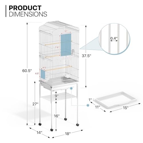image for MoNiBloom 61 Inch Bird Cage with Detachable Rolling Stand, Large Fligh