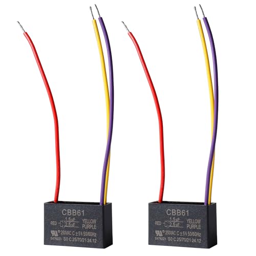 Podoy CBB61 Ceiling Fan Capacitor 𝟏.𝟓𝐮𝐟+𝟐.𝟓𝐮𝐟 Compatible with New TECH 1.5uf 2.5uf 250V AC 3 Wire 2 Pack