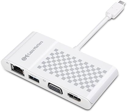 Cable Matters USB C Multiport Adapter (USB C Dock with USB C to HDMI or USB C to VGA), USB 3.0 and Ethernet White - Thunderbolt 4 / USB4 / Thunderbolt 3 Port Compatible with MacBook Pro, Dell XPS