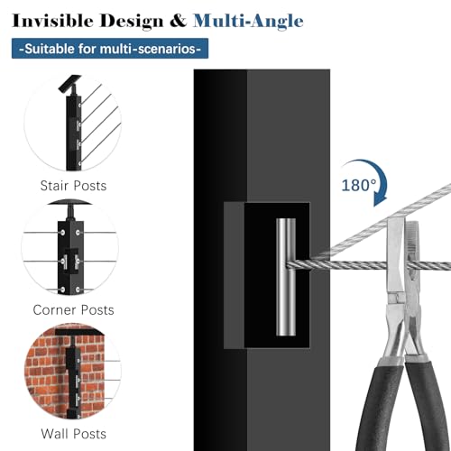 Image of 12 Pack 1 /8 inch Invisible Cable Railing Kit Terminal Toggle Anchor Angle, T316 Stainless Steel Adjustable Cable Railing Hardware Invisible Tensioner for Metal Railing Corner Post and Wall Post