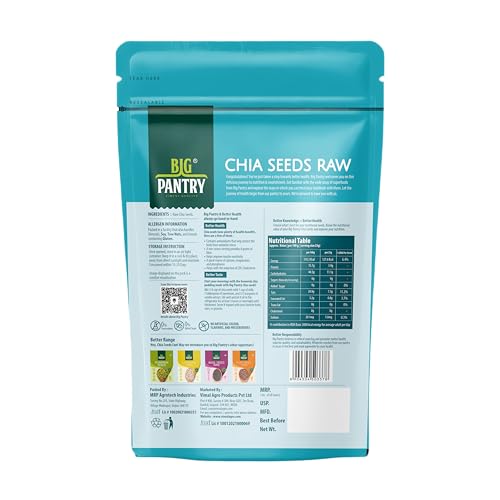 Image of Big Pantry Chia Seed 200g | Rich in Calcium, Protein & Fiber, Omega 3 and Antioxidants | Seeds for Weight Management | Non-GMO & Gluten-Free | Raw Seeds for Smoothies & Oatmeal