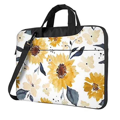 Sacoche à bandoulière pour ordinateur 14 pouces noire à motif tournesol